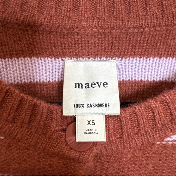 Maeve Anthropologie Cashmere Cropped Cardigan Sweater Striped Purple Brown XS - Picture 4 of 8